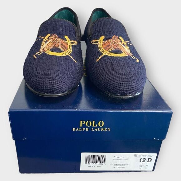 Polo Ralph Lauren Paxton Equestrian Needlepoint Slipper Loafer Mens size 12 New - Picture 10 of 12